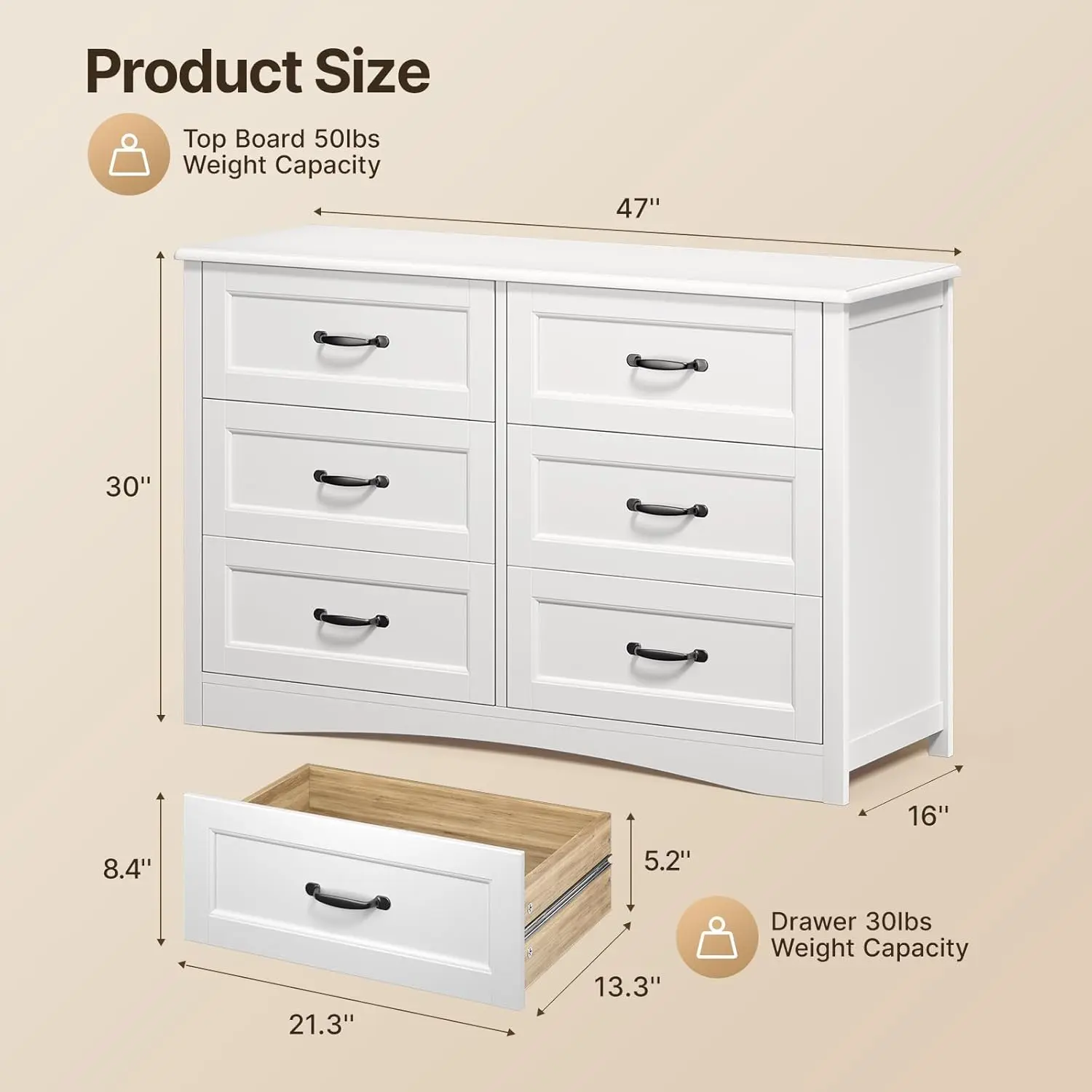Gizoon 6 Drawer Dresser,Dresser for Bedroom with Mental Handle, White Dresser for Cloakroom, Hallway, Entryway Cupboard Apartment Furniture Organize Organizing,dorm essentials,home decor