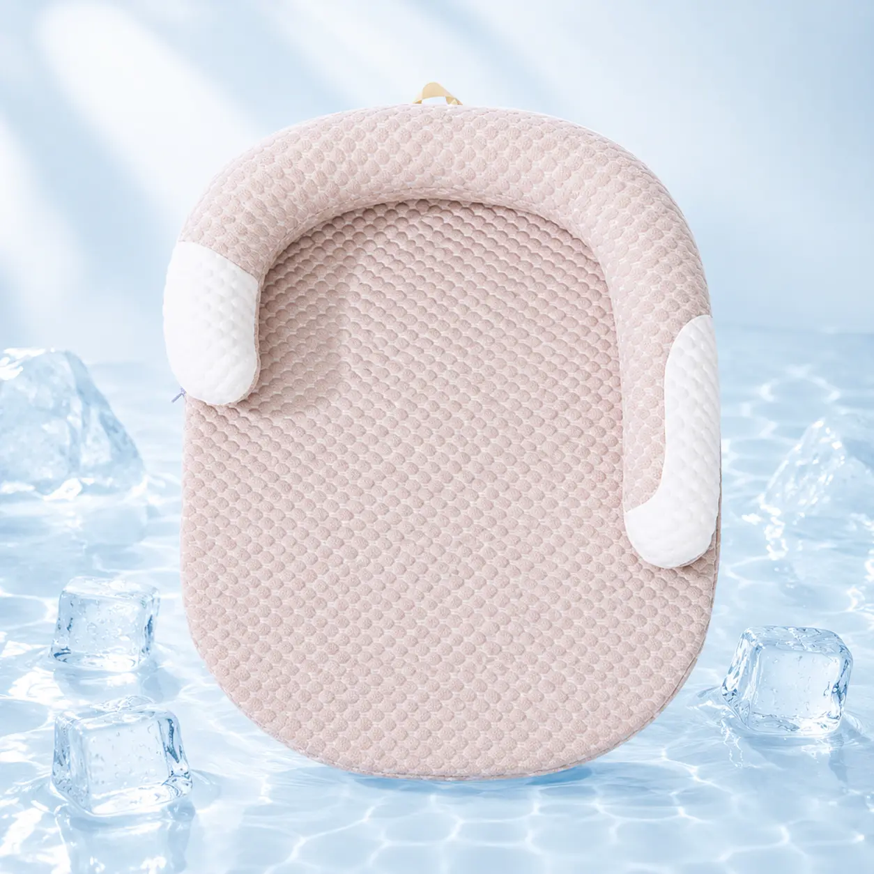 Cooling Pet Bed for Cats & Small Dogs, Cool‑to‑Touch Summer Mat with Detachable U‑Shaped Bolster, Polyurethane Foam Base, Machine Washable Cover, Non‑Slip Bottom