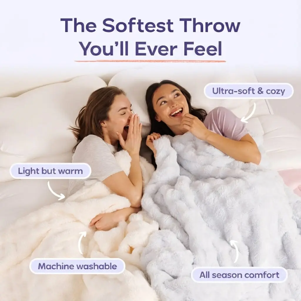 Mellow Sleep | Cloud Throw Blanket - Cloud Like Faux Rabbit Fur Plush Blanket, Ultra Soft Fluffy Fleece Throw for Stress & Anxiety Relief, Thick Warm Cozy Blanket for Couch, Bed, Travel & Relaxation