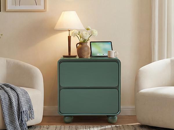 Giratree Small Night Stand with 2 Drawers, Mid Century Modern Nightstands with Solid Wood Legs, 2 Drawer Dresser Curved Profile Design End Table Side Table for Small Space, Dorm, Bedroom