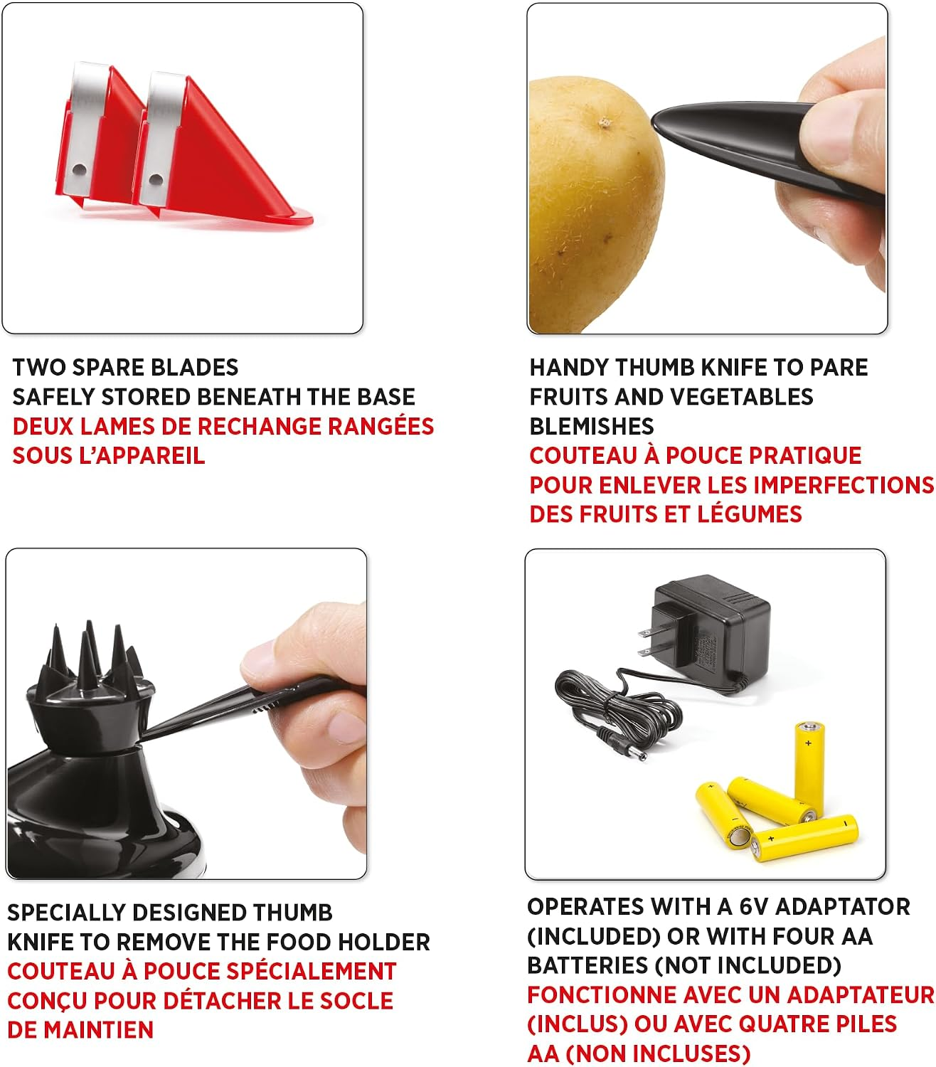 Starfrit Rotato Express Electric Peeler - 2 Spare Blades - Safe & Easy to Use - Effortlessly Peels Vegetables and Fruit,