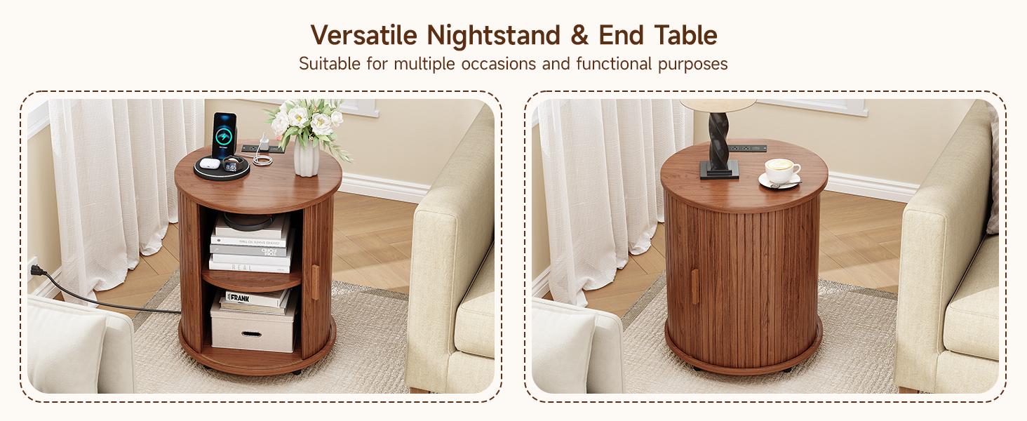【BackToSchool】ONBRILL Round End Table Set of 2 with Charging Station, Mid Century Bedside Table with Sliding Door & 2 Tier Storage, Modern Nightstands Set of 2 for Living Room, Bedroom, Entryway BackToSchool,dorm essentials,home decor 【BackToSchool】ONBRILL Round End Table Set of 2 with Charging Station, Mid Century Bedside Table with Sliding Door & 2 Tier Storage, Modern Nightstands Set of 2 for Living Room, Bedroom, Entryway BackToSchool,dorm essentials,home decor