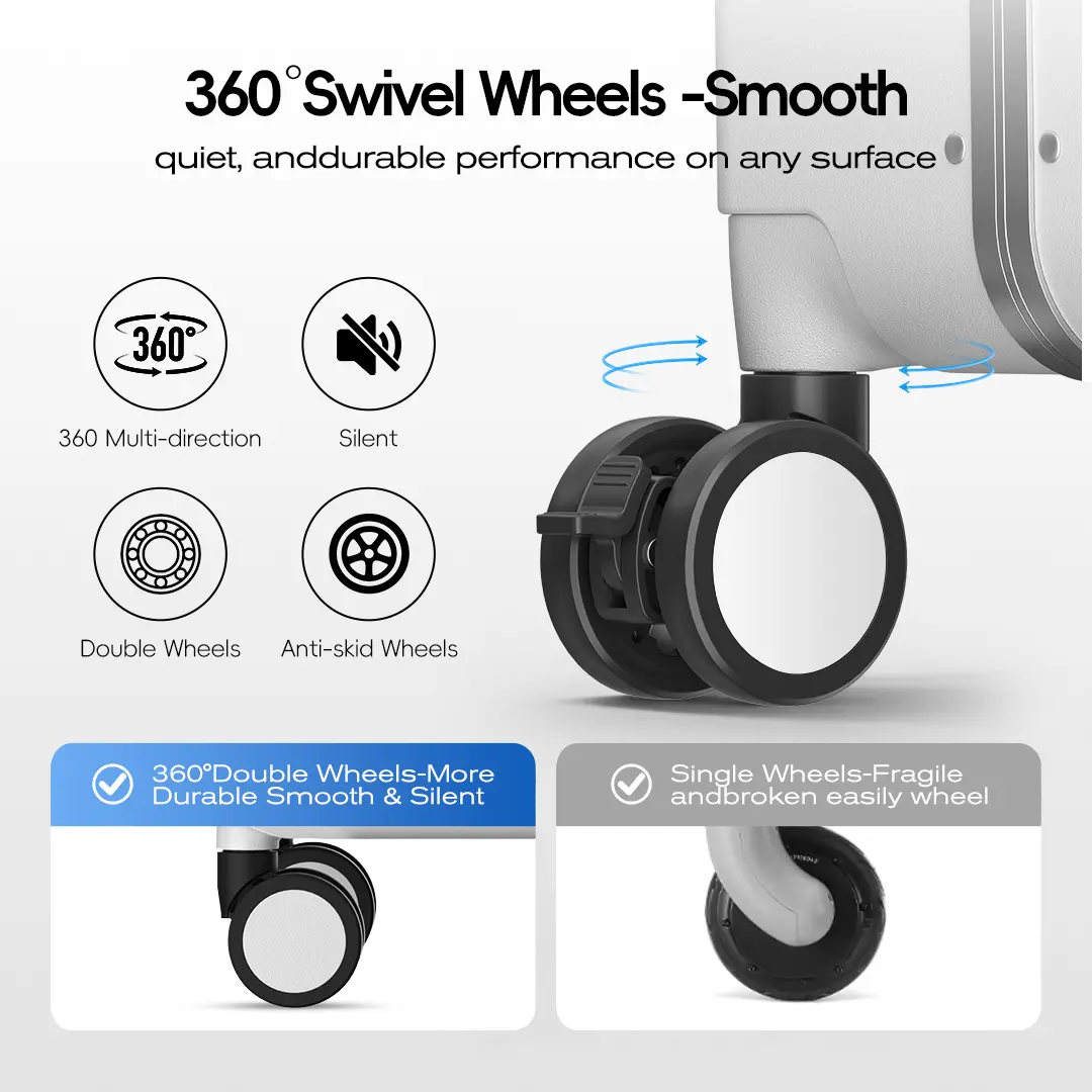 Polycarbonate Carry On Luggage with Front Opening, Waterproof Buckle Closure, Innovative Wide-Handle, 360° Spinner Wheels with Brakes & USB Port, 4 Wheels 360 Rotation, Water Resistant, Anti-Theft