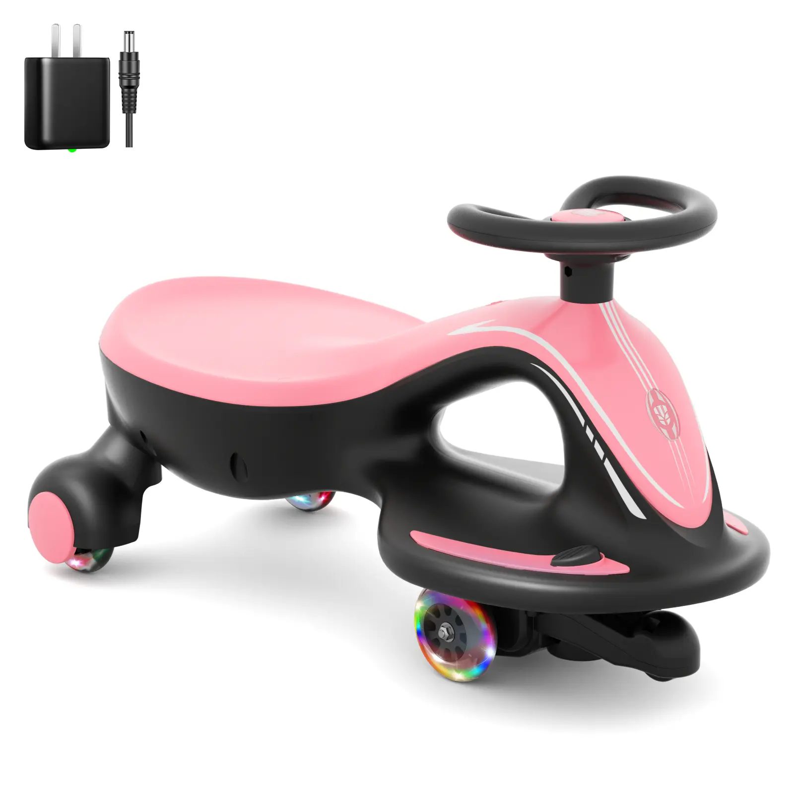 12V Electric Wiggle Car 2 in 1 Ride On Toy, Rechargeable Battery with Colorful Light-Emitting Wheel for Kids Gift