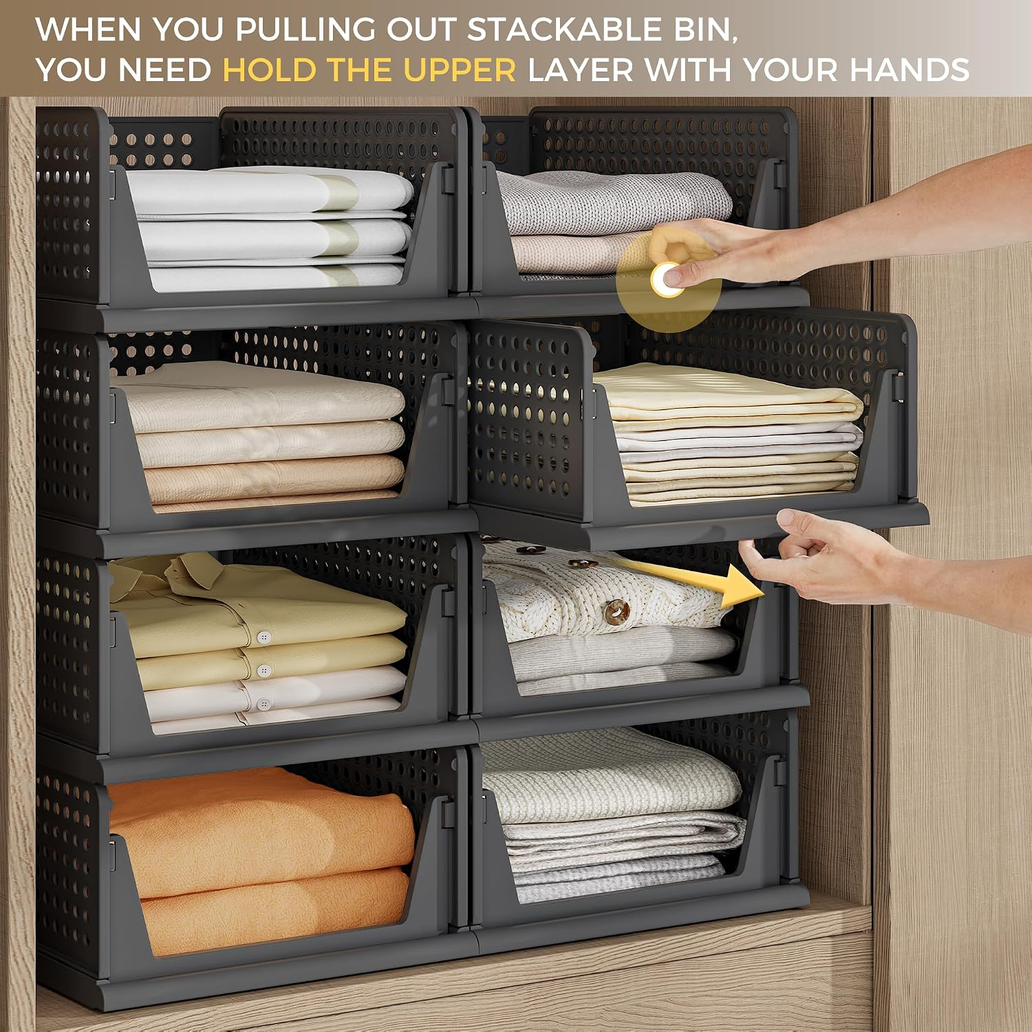 5 Pack Stackable Plastic Storage Closet Organizers and Storage Bins Drawer Shelf Storage Container for Wardrobe Cupboard Kitchen Bathroom Office White