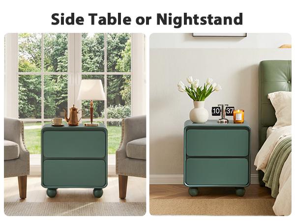 Giratree Small Night Stand with 2 Drawers, Mid Century Modern Nightstands with Solid Wood Legs, 2 Drawer Dresser Curved Profile Design End Table Side Table for Small Space, Dorm, Bedroom