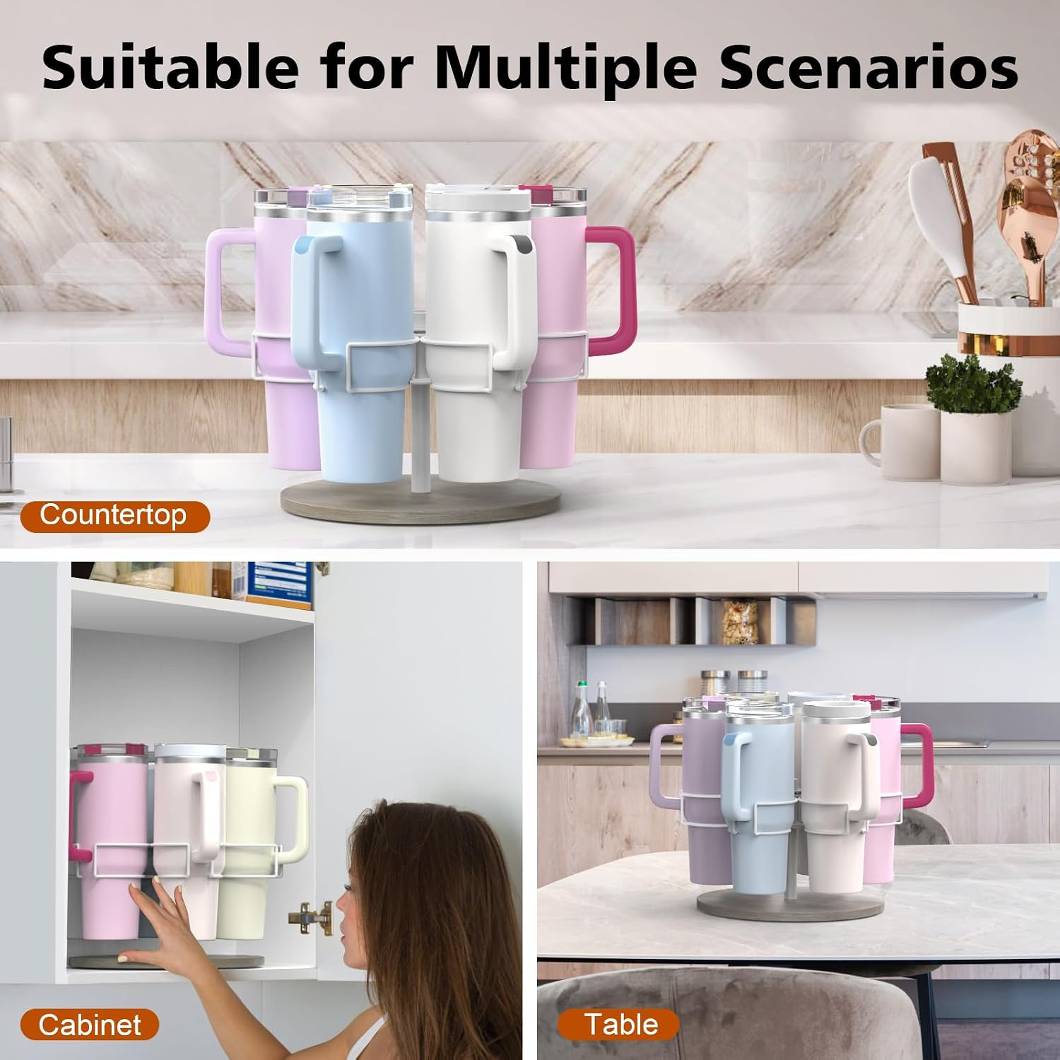 6 Tier Rotating Water Bottle Organizer, Tumbler Holder for Stanley 40oz, Cup Storage Rack for Kitchen Counter & Cabinet