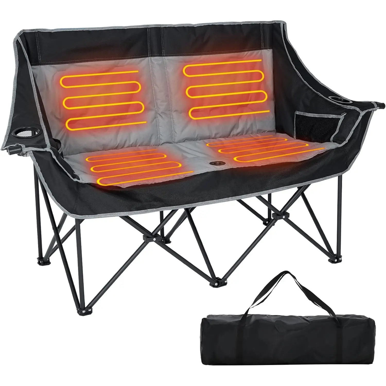 2-Person Oversized Folding Camping Loveseat, 500lbs Load Bearing Padded Outdoor Beach Chair, Portable Collapsible Oxford Fabric Chair for Garden Lawn