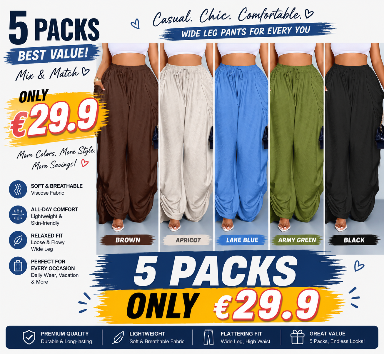 Women's Casual Loose-Fit Wide Leg High Waist Pants