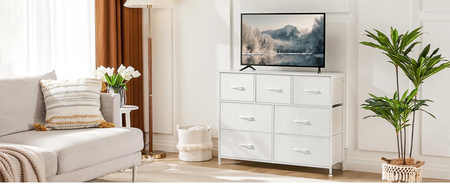 【Deal】Sweetcrispy 7-Drawer Black Fabric Drawer Storage Dresser - Bedroom Dresser, Small Room Organization Product, Organizer Storage, TV Stand Sideboard, Entryway Cabinet