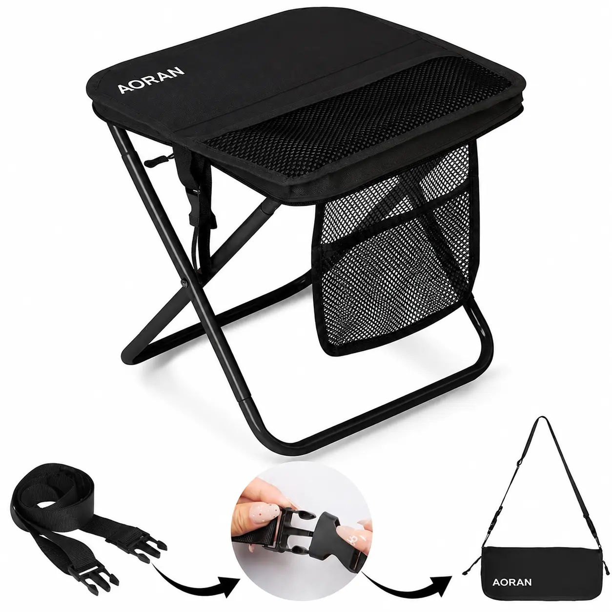 Ultra‑Light Folding Camping Chair with Shoulder Strap, 1.5 lbs Portable Outdoor Chair, 400 lbs Weight Capacity, Two Side Pockets with Hook‑and‑Loop Storage for Camping, Hiking, Fishing & BBQ