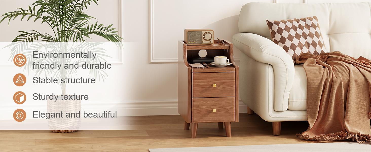 Solid Wood Modern Nightstand - No MDF, Storage Organizer, Space-Saving Furniture for Small Spaces, Bedroom Bedside Table with Drawers Nightstand For Bedroom Bedroom Nightstands