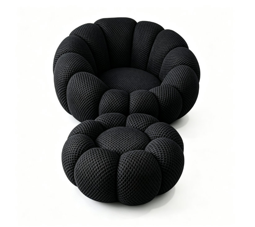 HULIABU Bubble Pumpkin Accent Chair with Ottoman-Soft Cozy Lounge Armchair for Living Room & Bedroom