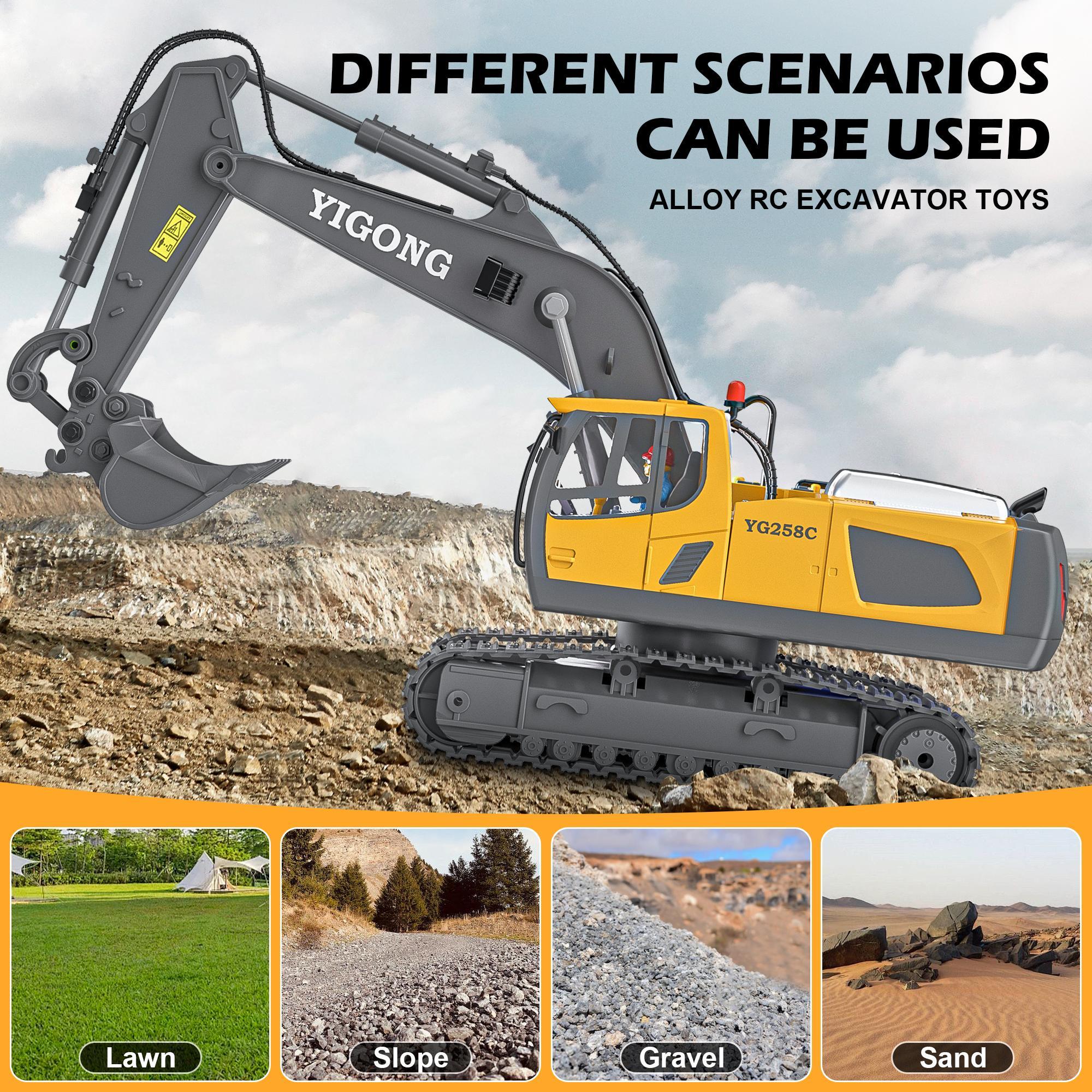 (Easy for kids!)Excavator RC Construction Truck 2.4G High-tech Remote-Control Bulldozer Construction Vehicle Electronic Toy Features lights, sounds and realistic tracks, suitable for children's play, children's gifts, birthday gifts,not 100% metal
