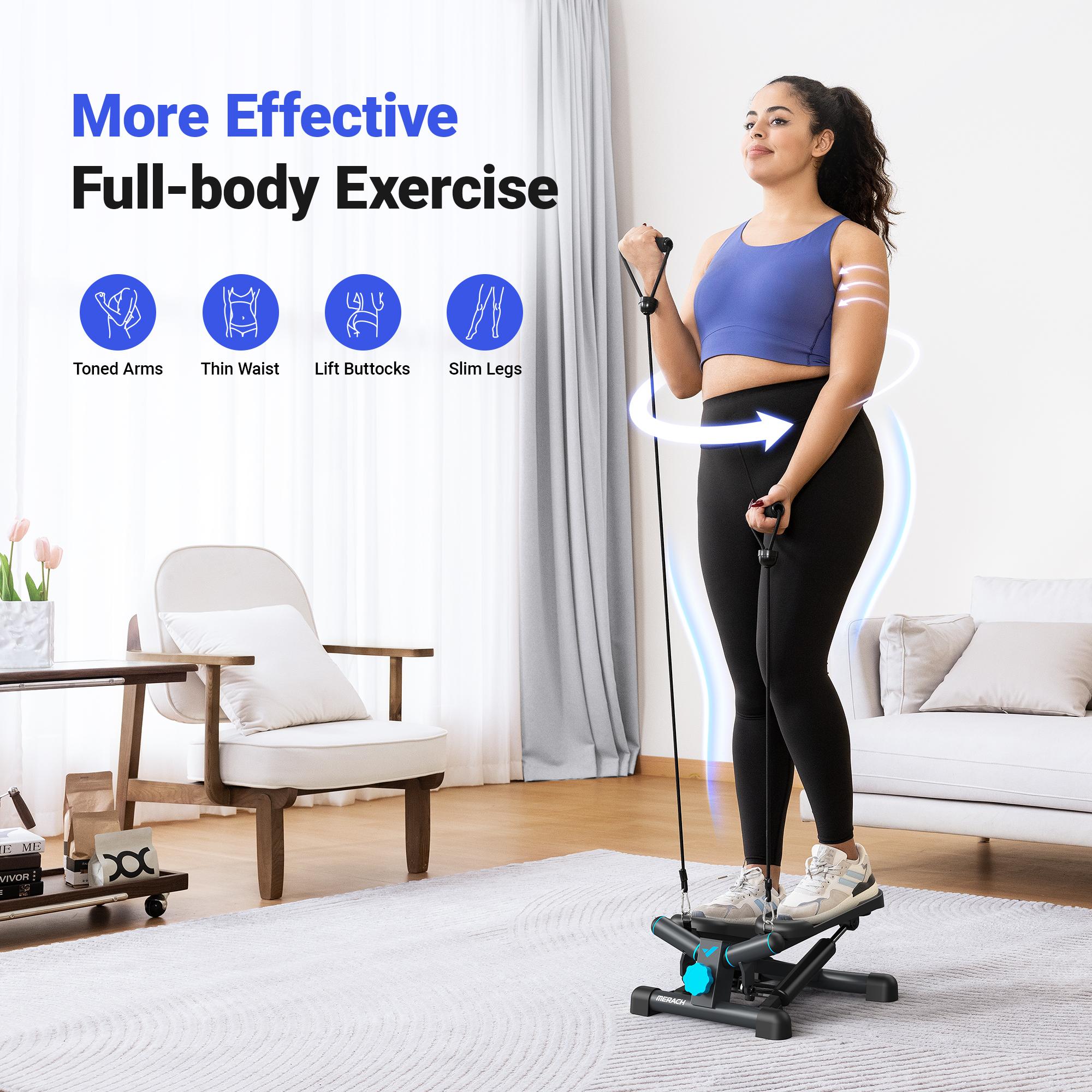 Merach Steppers for Exercise, Space-saving Stair Stepper with Resistance Bands, Mini Stepper for Home And Office Use with 330LBS Loading Capacity, Hydraulic Fitness Stepper with LCD Monitor BackToSchool Home Squat Machine
