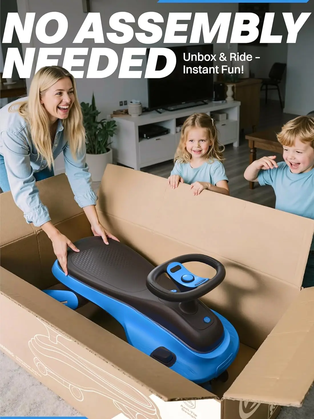 HULIABU 45W 5.5A Light-Up Electric Wiggle Car with Pedal, Rechargeable Battery, 2-in-1 Swing Car, 2 Speed Ride-On Toy, Anti-Rollover, Flashing Wheels for Ages 3+ (Up to 110 lbs)