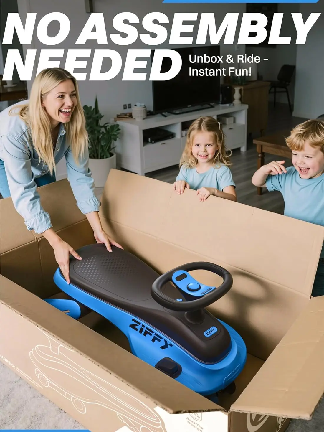 ZIFFY 45W 5.5A Light-Up Electric Wiggle Car with Pedal, Rechargeable Battery, 2-in-1 Swing Car, 2 Speed Ride-On Toy, Anti-Rollover, Flashing Wheels for Ages 3+ (Up to 110 lbs)