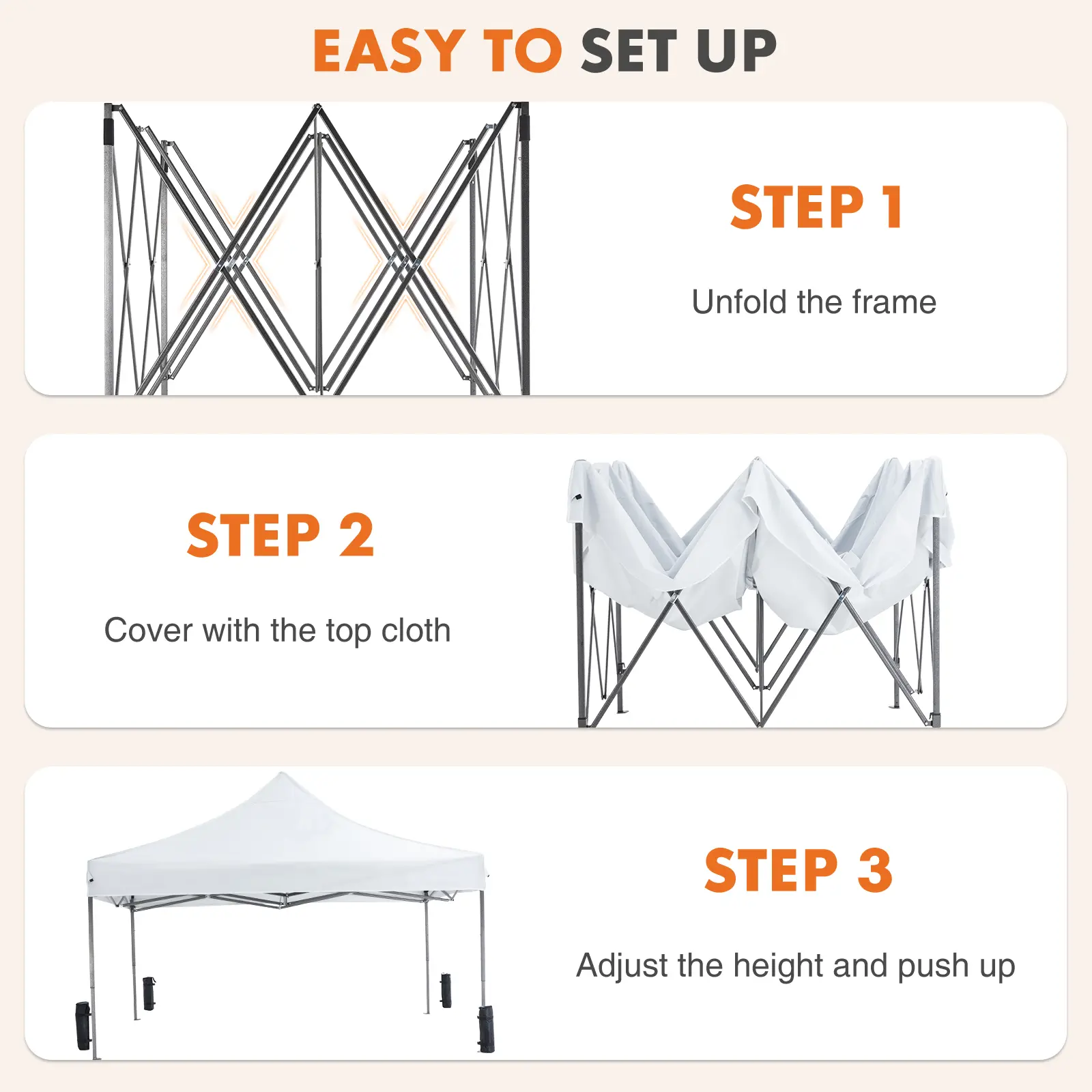 Huliabu 10x10 Pop Up Canopy, Easy Setup Instant Outdoor Canopy with Vented Top and Wheeled Bag, White