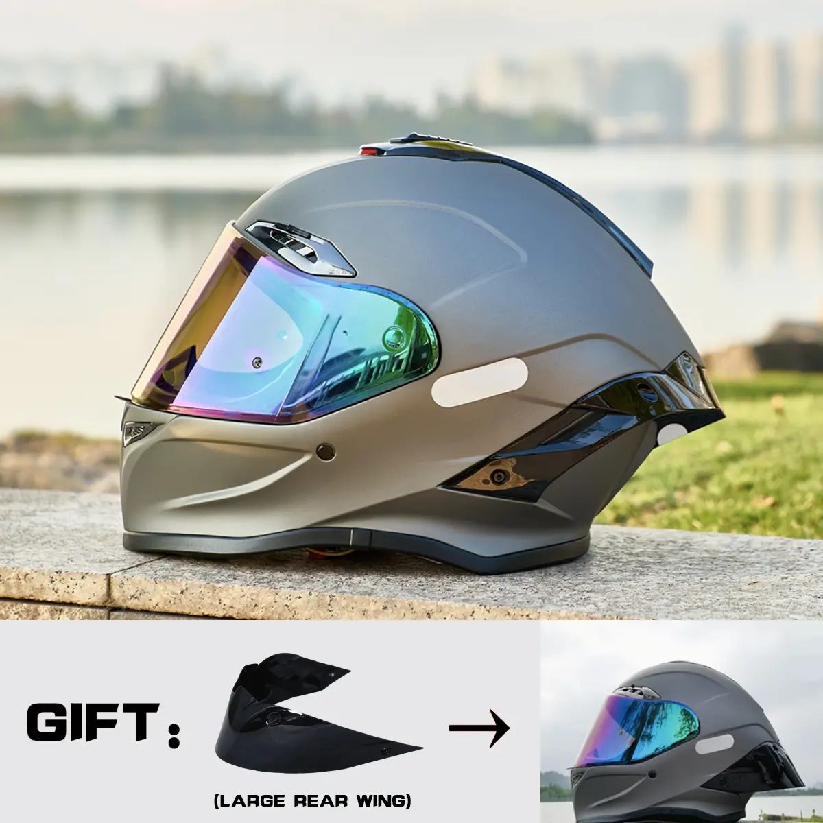 HULIABU Brand Full-Face Motorcycle Helmet, A large tail fin is given as a gift.Abs Material with Eps Liner, Multiple Ventilation, Sunshade Lenses, Unisex All-Season Commuter Helmets