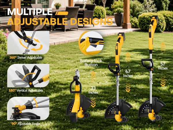 GEVEELIFE Bruchless Electric Weed Wacker String Trimmer,21V Cordless Weed Eater and Edger, 15'' Cutting Width with 2*5.0Ah Batteries Powered Brush Cutter, 4 in 1 Lawn Mower , Eco Friendly Grass Cutter,