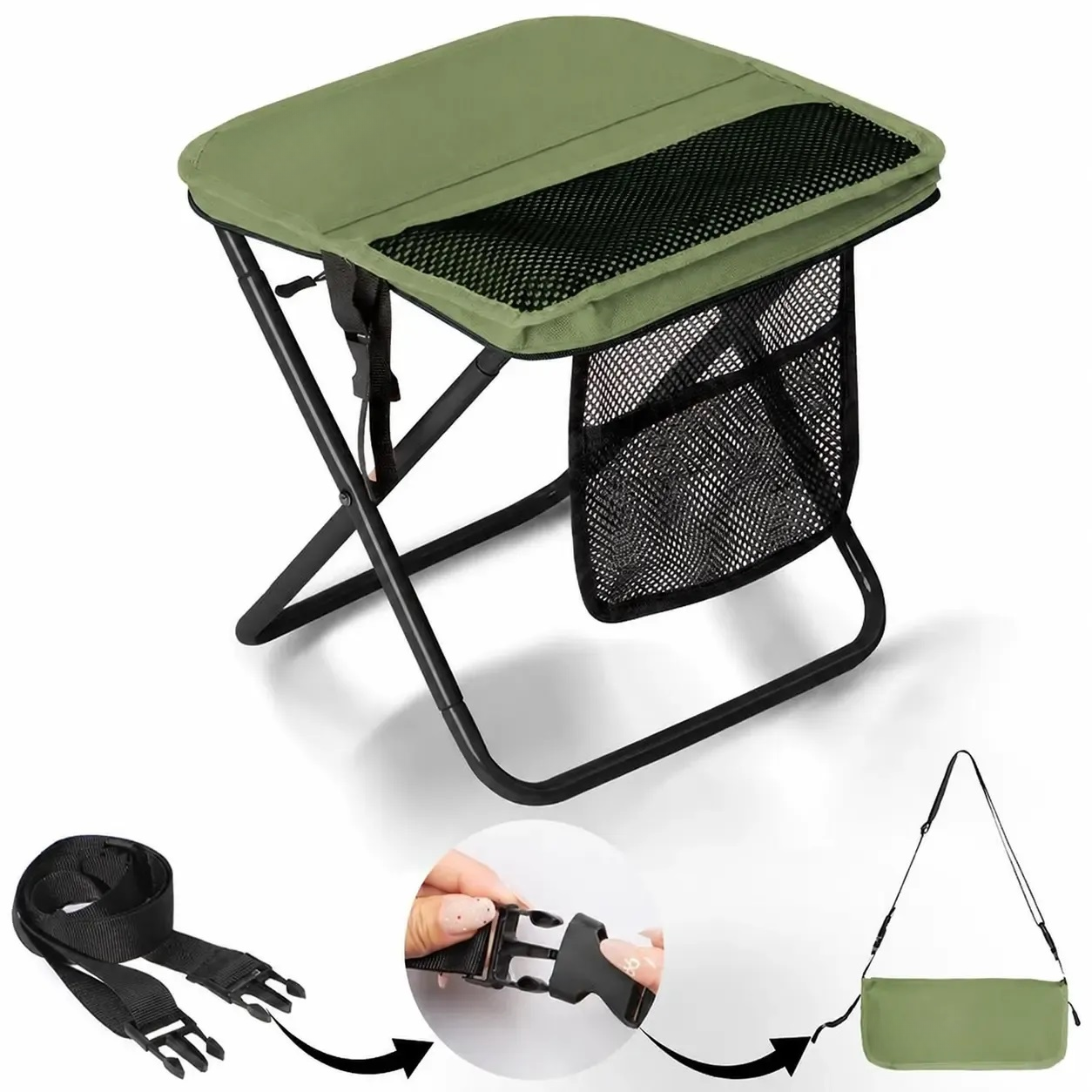 Ultra‑Light Folding Camping Chair with Shoulder Strap, 1.5 lbs Portable Outdoor Chair, 400 lbs Weight Capacity, Two Side Pockets with Hook‑and‑Loop Storage for Camping, Hiking, Fishing & BBQ