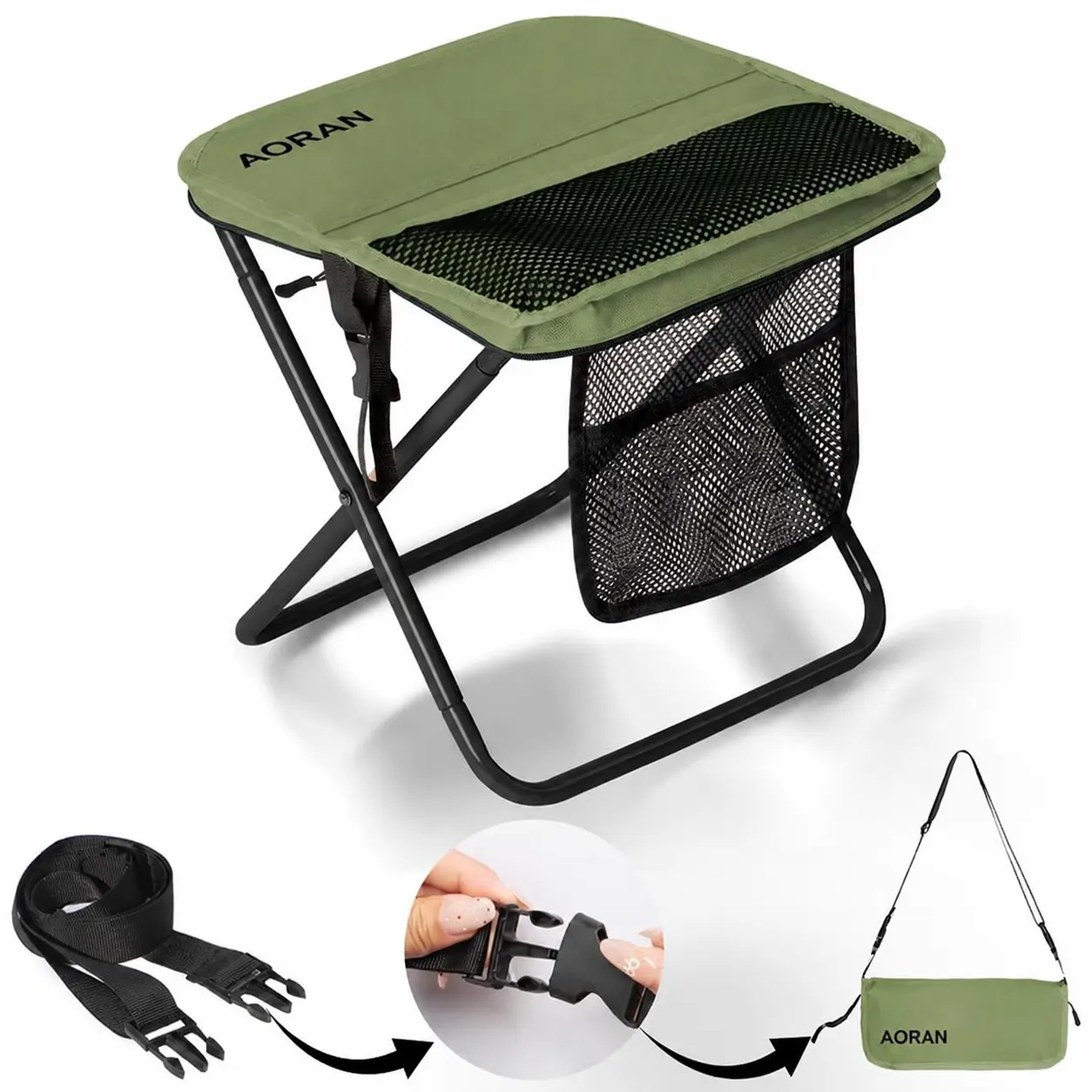 Ultra‑Light Folding Camping Chair with Shoulder Strap, 1.5 lbs Portable Outdoor Chair, 400 lbs Weight Capacity, Two Side Pockets with Hook‑and‑Loop Storage for Camping, Hiking, Fishing & BBQ
