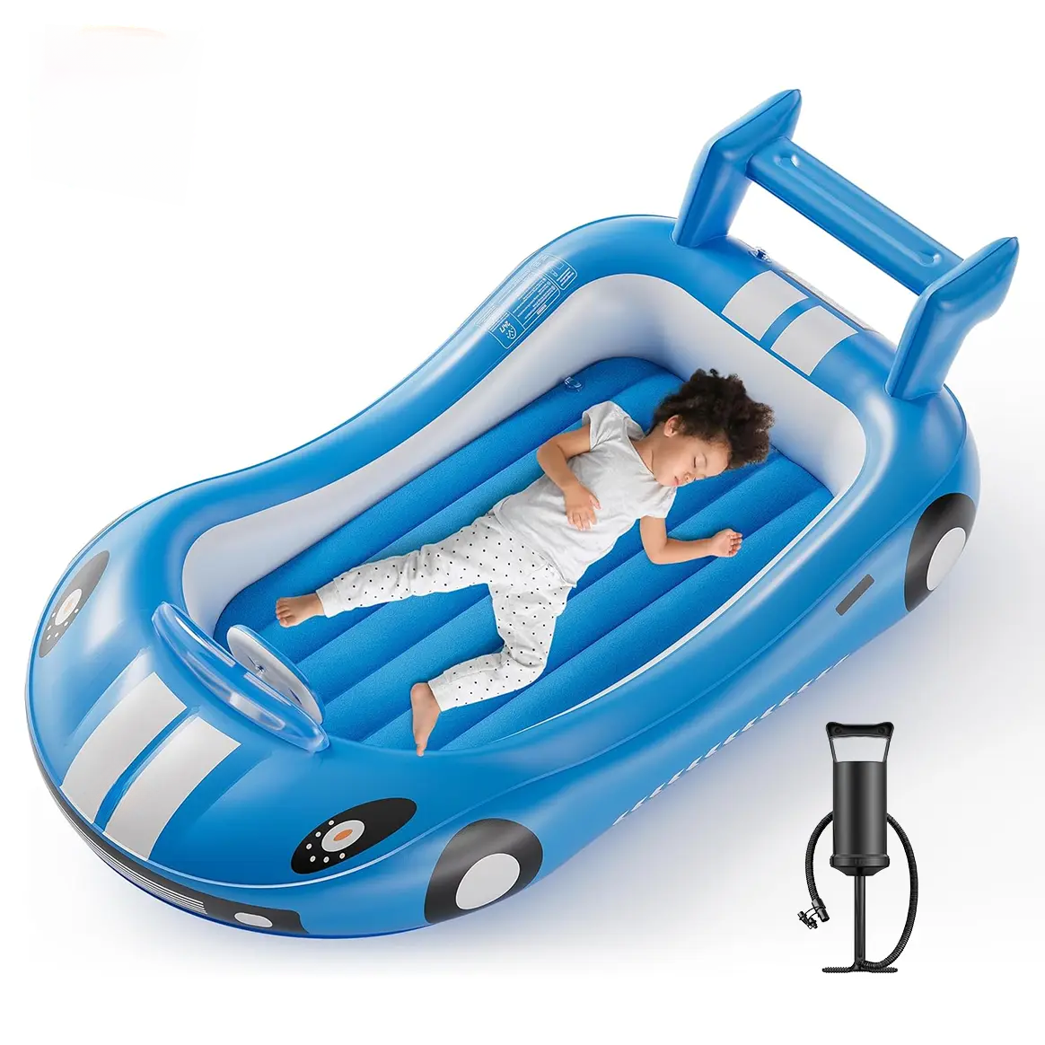 HULIABU Inflatable Kids Travel Bed, Toddler Airbed with Sides, Hand Pump Included, Portable Racing Car Design, Safe Materials for Camping, Traveling Hotel Home Use Self Inflating Bed Quick Inflate tiktokshopbacktoschool