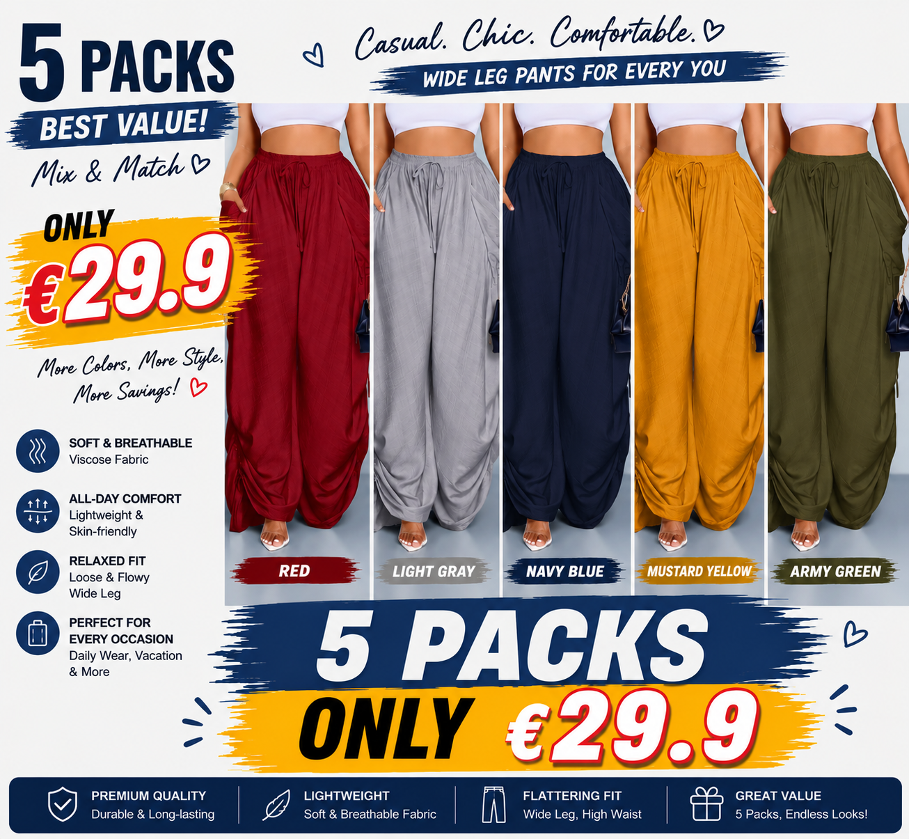 Women's Casual Loose-Fit Wide Leg High Waist Pants