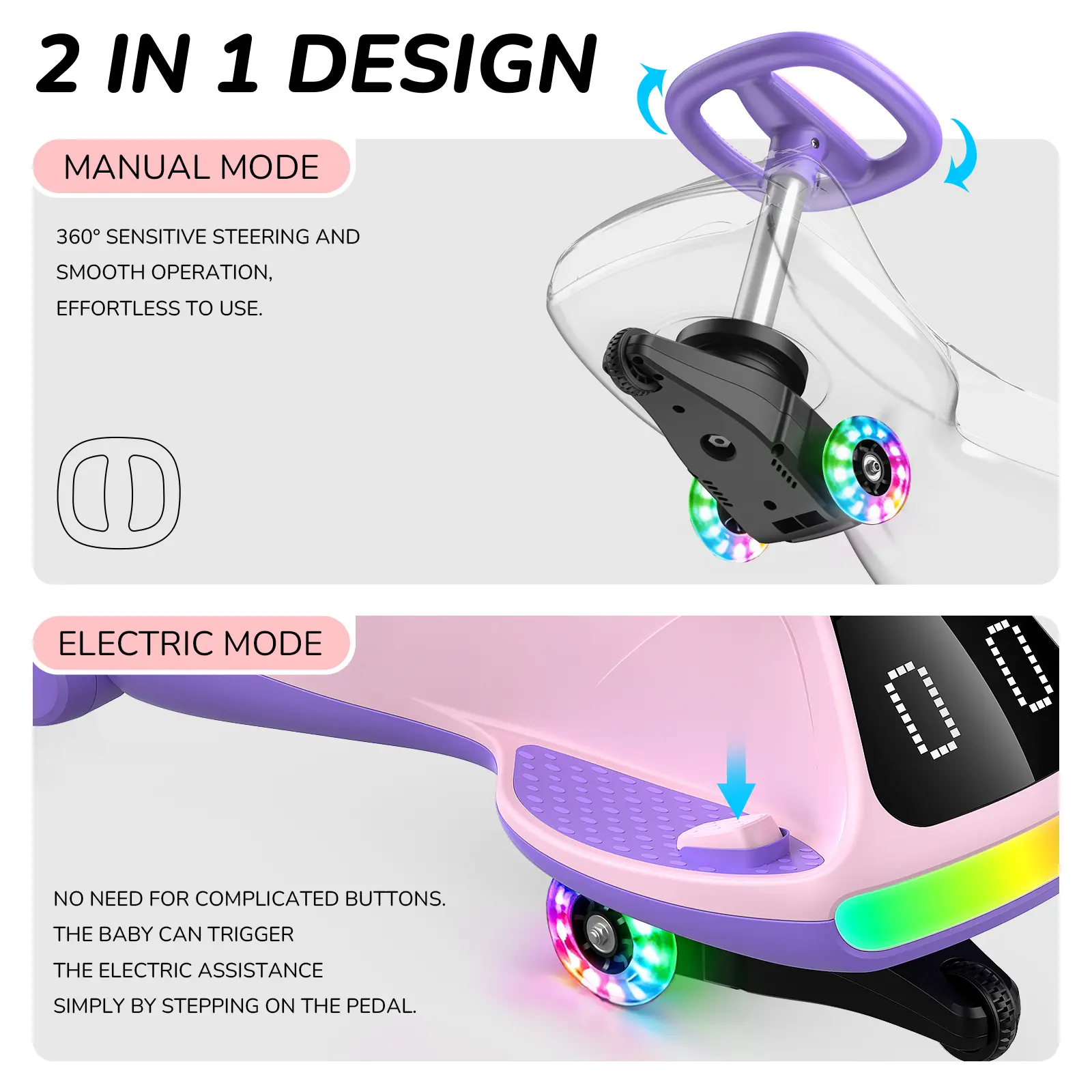 Umatoll Premium 12V Electric Wiggle Car with Digital Display Screen, Pedal & RGBIC LED Lights, Bluetooth Music Ride on Toys, Twist Car, Birthday Gifts， Adjustable Lighting Screen, #DealsForYouDays