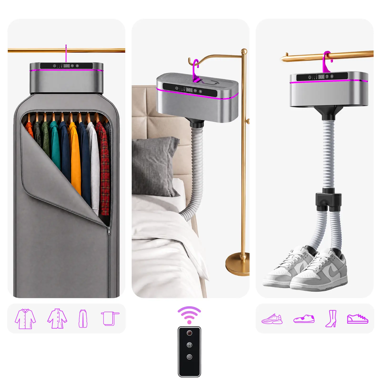 HULIABU Portable Clothes Dryer 600W Hold 11-20 Items, with Timer & Remote Control, One Mini Hanger, Foldable Drying Bag, Small Compact Electric Fast Drying Machine for Laundry, Travel, RV, Home, Apartment