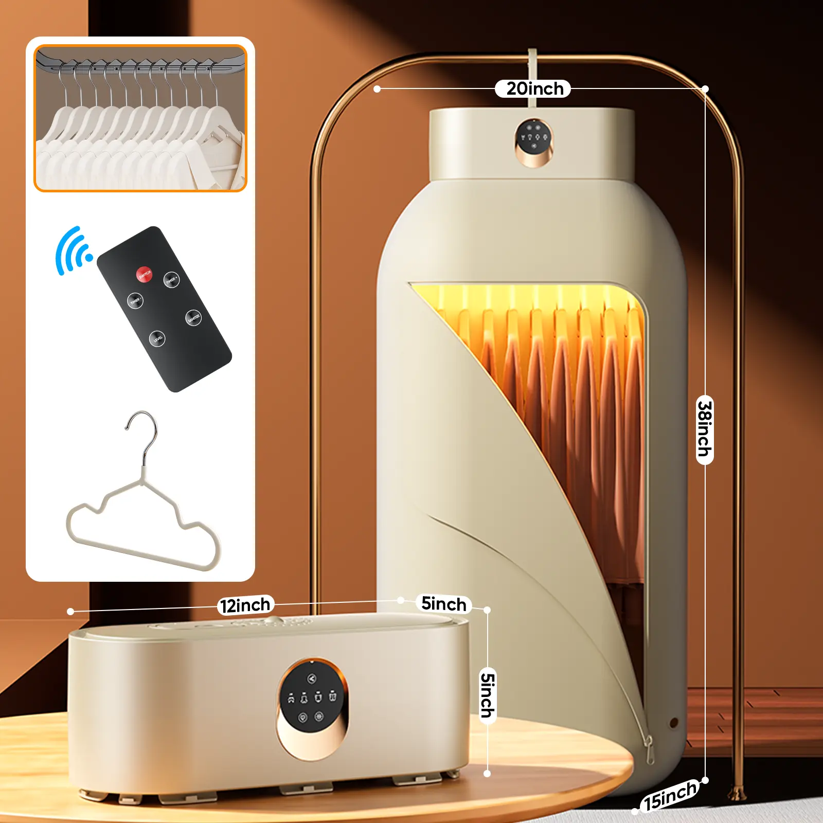 HULIABU Portable Clothes Dryer 600W Hold 11-20 Items, with Timer & Remote Control, One Mini Hanger, Foldable Drying Bag, Small Compact Electric Fast Drying Machine for Laundry, Travel, RV, Home, Apartment