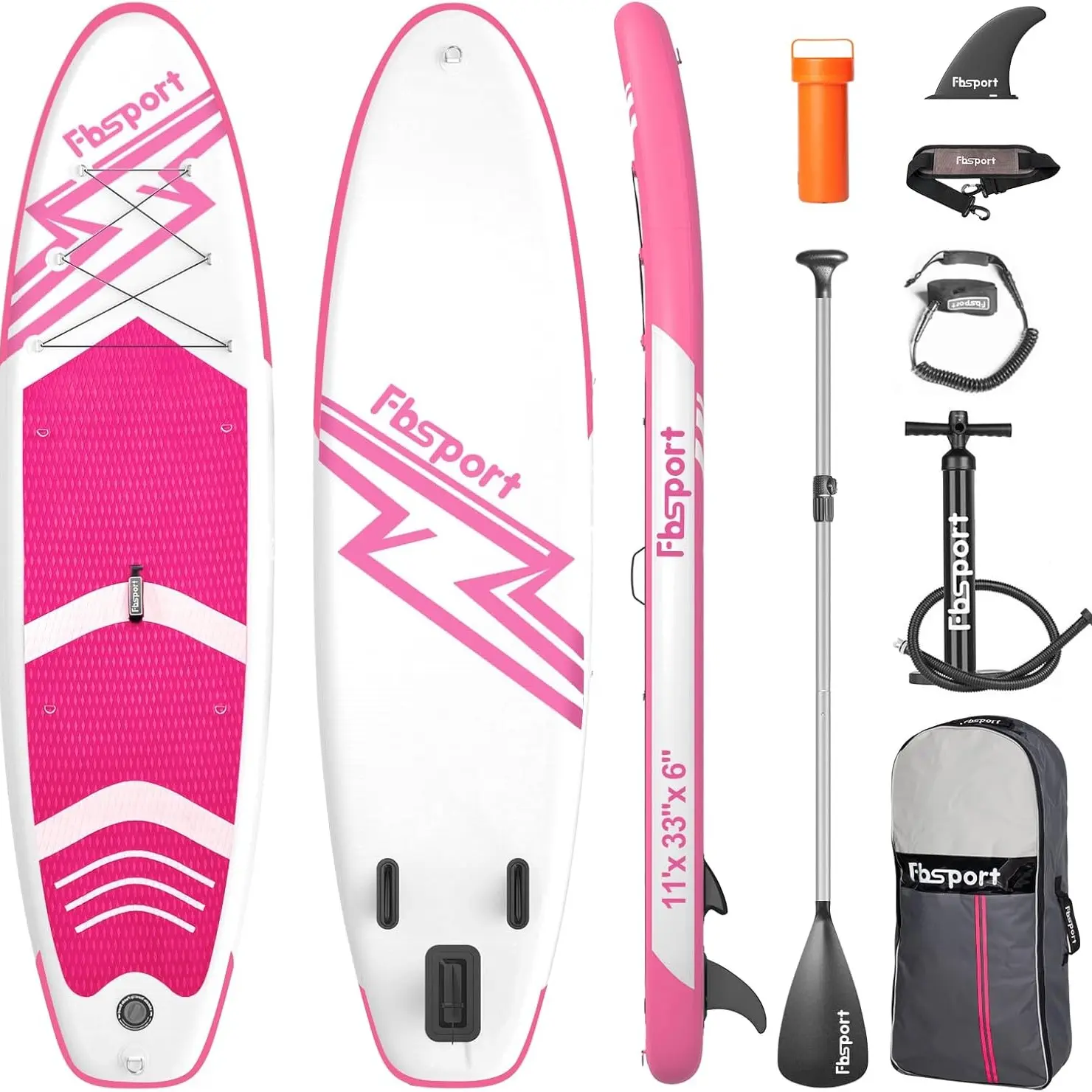 FBSPORT 11' Premium Stand Up Paddle Board, Yoga Board with SUP Accessories & Carry Bag | Wide Stance, Surf Control, Non-Slip Deck, Leash, Paddle and Pump for Youth & Adult