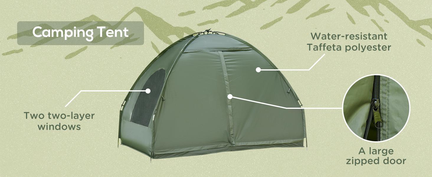 Outsunny 1/2 Person Foldable Camping Cot with Tent, Bedspread and Thick Air Mattress, 4-In-1 Elevated Camping Bed Tent for Outdoor Hiking, Picnic, Travel Outsunny 1/2 Person Foldable Camping Cot with Tent, Bedspread and Thick Air Mattress, 4-In-1 Elevated Camping Bed Tent for Outdoor Hiking, Picnic, Travel