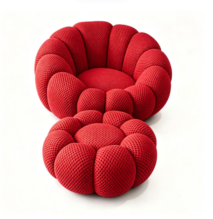 HULIABU Bubble Pumpkin Accent Chair with Ottoman-Soft Cozy Lounge Armchair for Living Room & Bedroom