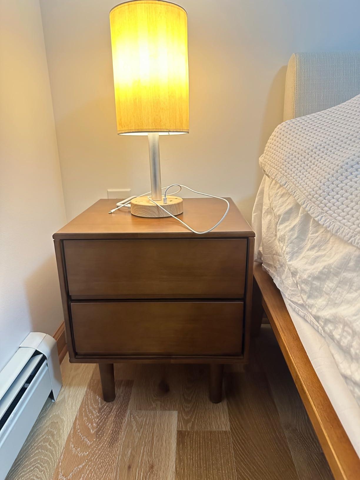 Solid Wood Nightstand with Drawers - Mid-Century Modern Storage Nightstand, Hand-Polished Edges Refined Wood Bedside Table for Modern Bedroom Arm’s Reach Storage Solid Wood Nightstand with Drawers - Mid-Century Modern Storage Nightstand, Hand-Polished Edges Refined Wood Bedside Table for Modern Bedroom Arm’s Reach Storage