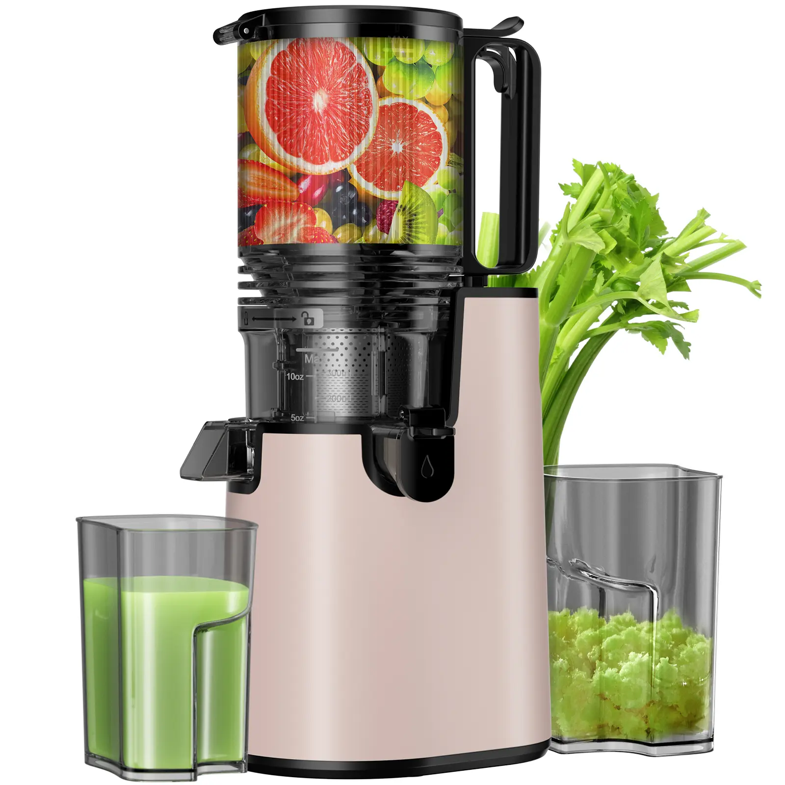 LQZ 350W Cold Press Juicer - Slow Masticating, 5.4 Inch Feed Chute, High Juice Yield, Easy Clean, 55rpm Technology for Whole Fruits & Veggies,Summer Glow