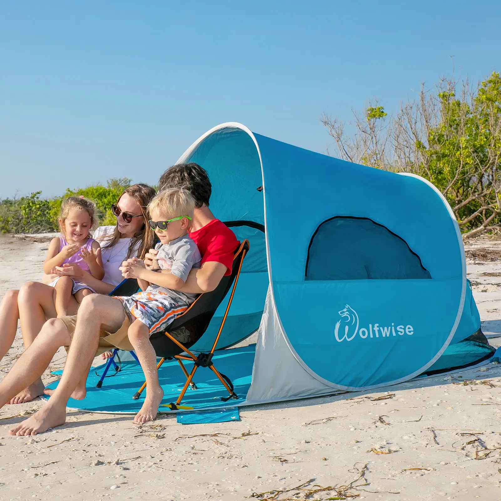 WolfWise UPF 50+ Easy Pop Up 3-4 Person Beach Tent, Sport Umbrella, Instant Sun Shelter Tent, Sun Shade Canopy, Portable Sand Pockets For Stability High Density Mesh Windows Outdoorfun #SummerVibes