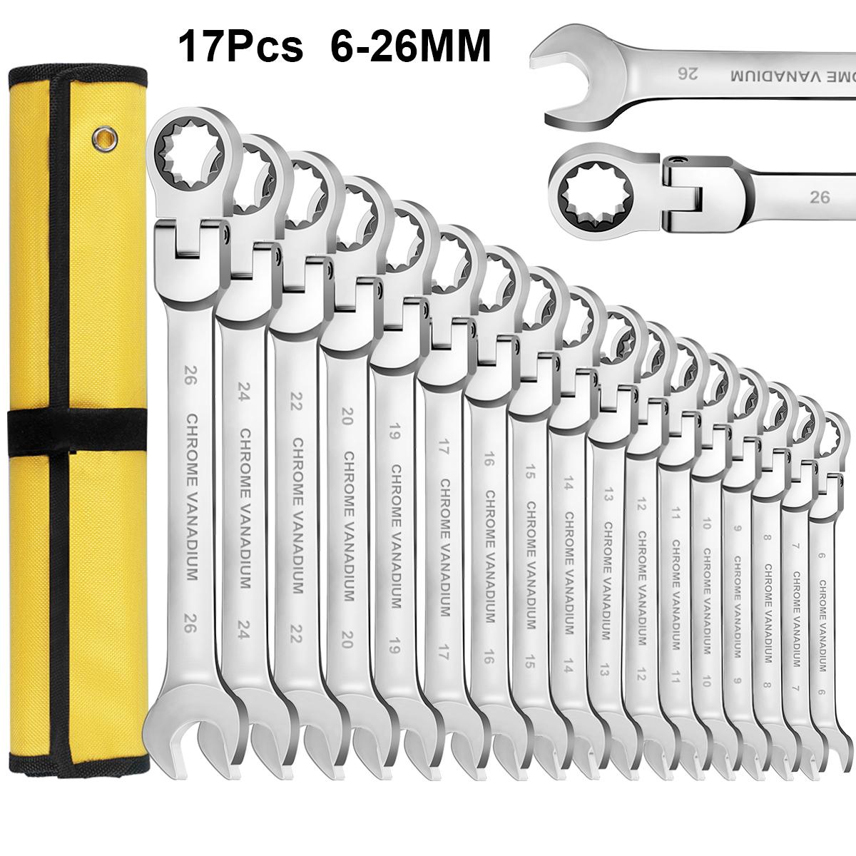 17Pcs Flexible Head Combination Wrench Set - Chrome Vanadium Steel High Torque Tool, Multifunctional Combination Spanner Kits with Off-Corner Loading, Double-Ended Flexible Extension, No Assembly for Automotive Mechanics & DIY Maintenance, Multifunctional 17Pcs Flexible Head Combination Wrench Set - Chrome Vanadium Steel High Torque Tool, Multifunctional Combination Spanner Kits with Off-Corner Loading, Double-Ended Flexible Extension, No Assembly for Automotive Mechanics & DIY Maintenance, Multifunctional