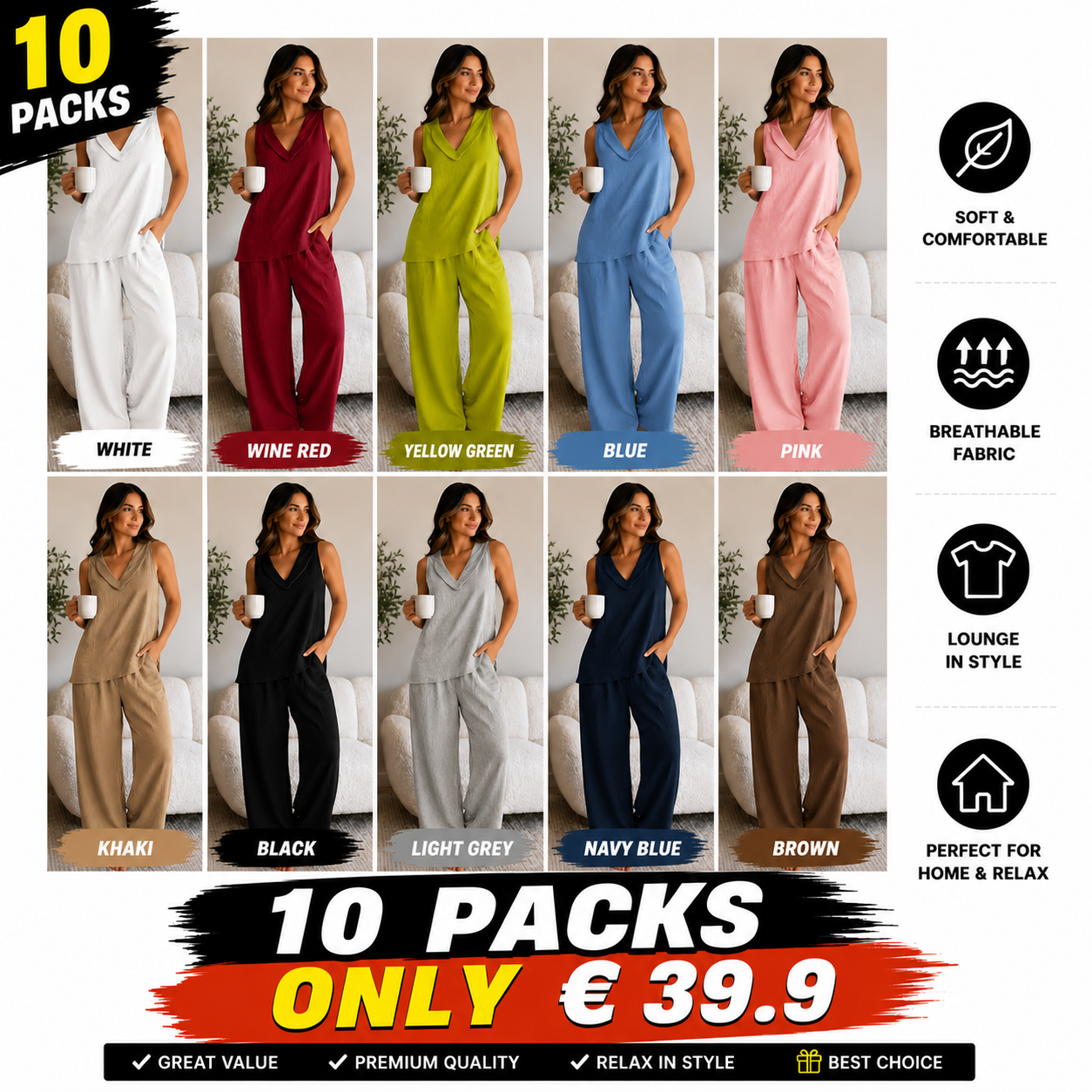 Boho Two Piece Set - Perfect for Beach, Vacation & Brunch! Sleeveless Top Wide Leg Pants Set