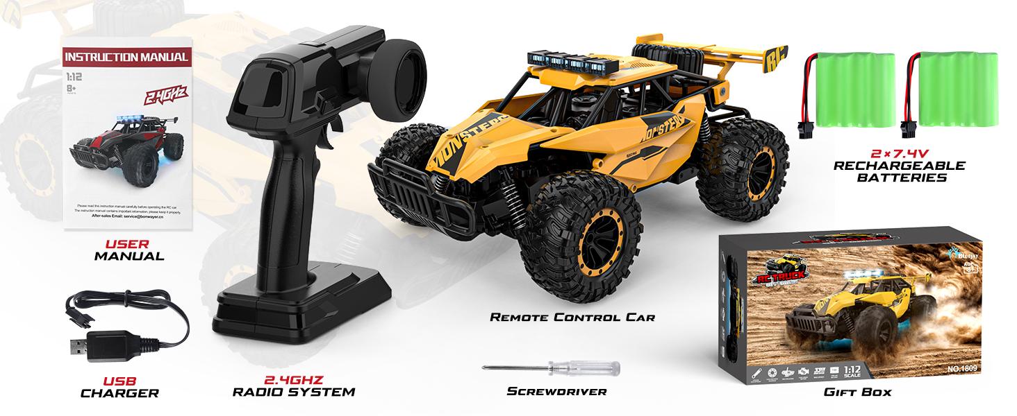 Aiencsai Remote Control Car - 2.4GHz High Speed 33KM/H RC Cars Toys, 1:12 Monster RC Truck Off Road with LED Headlight and Rechargeable Battery Gifts for Adults Boys 8-12 rc car Outdoorfun Durable Aiencsai Remote Control Car - 2.4GHz High Speed 33KM/H RC Cars Toys, 1:12 Monster RC Truck Off Road with LED Headlight and Rechargeable Battery Gifts for Adults Boys 8-12 rc car Outdoorfun Durable