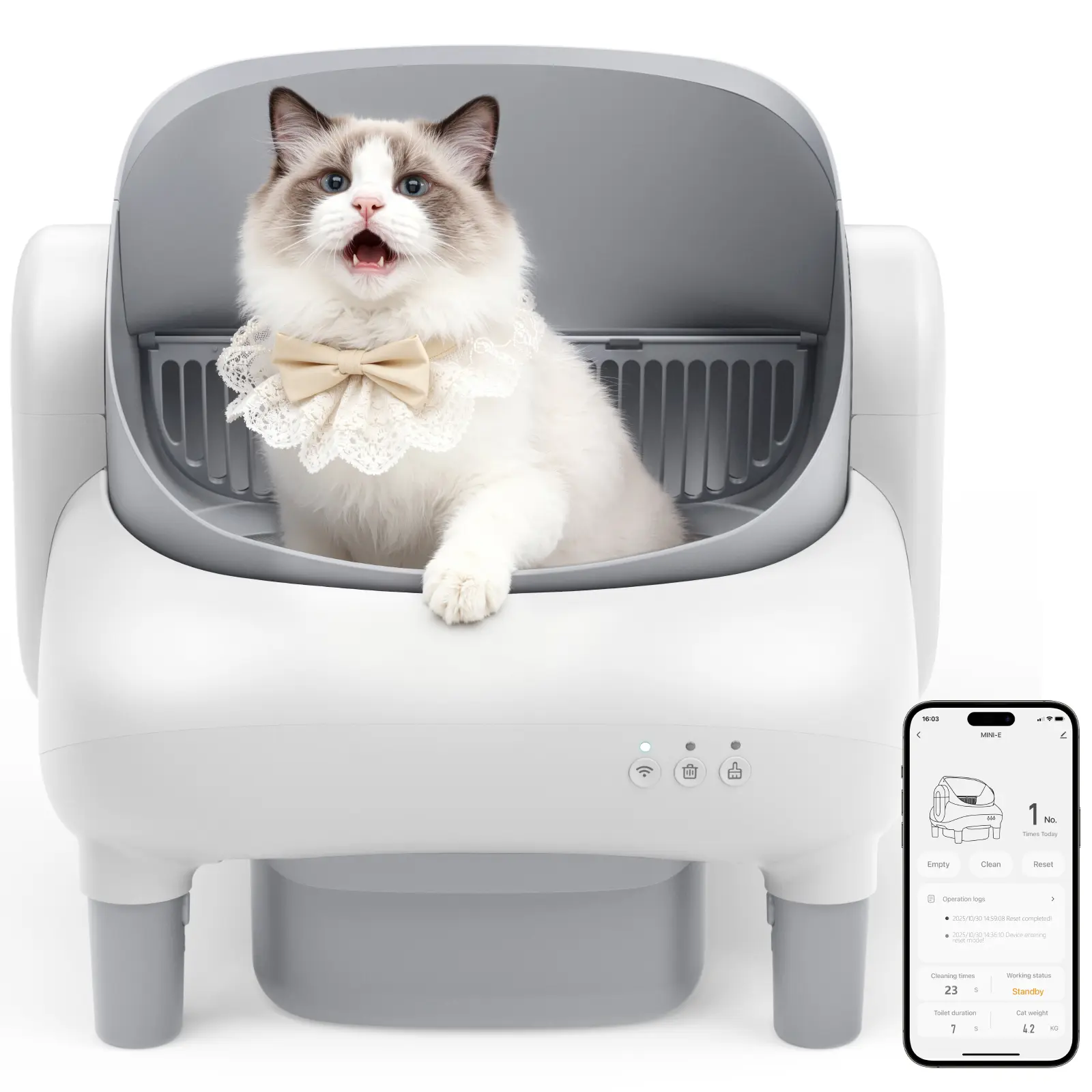 FUMOI Automatic Litter Box for Multi-Cat Homes - Open-Top Auto Cleaner, APP Control, Safety Sensors, Odor Lock, 10.5L Large Waste Bin (2.4G WiFi Only)