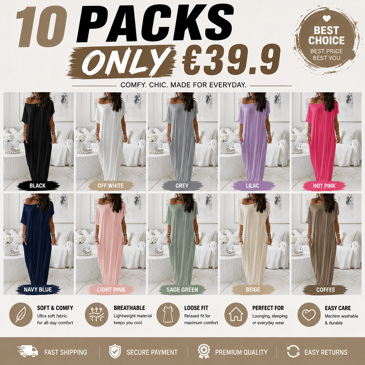 Women's Basic Solid Color Batwing Sleeve Loungewear Dress