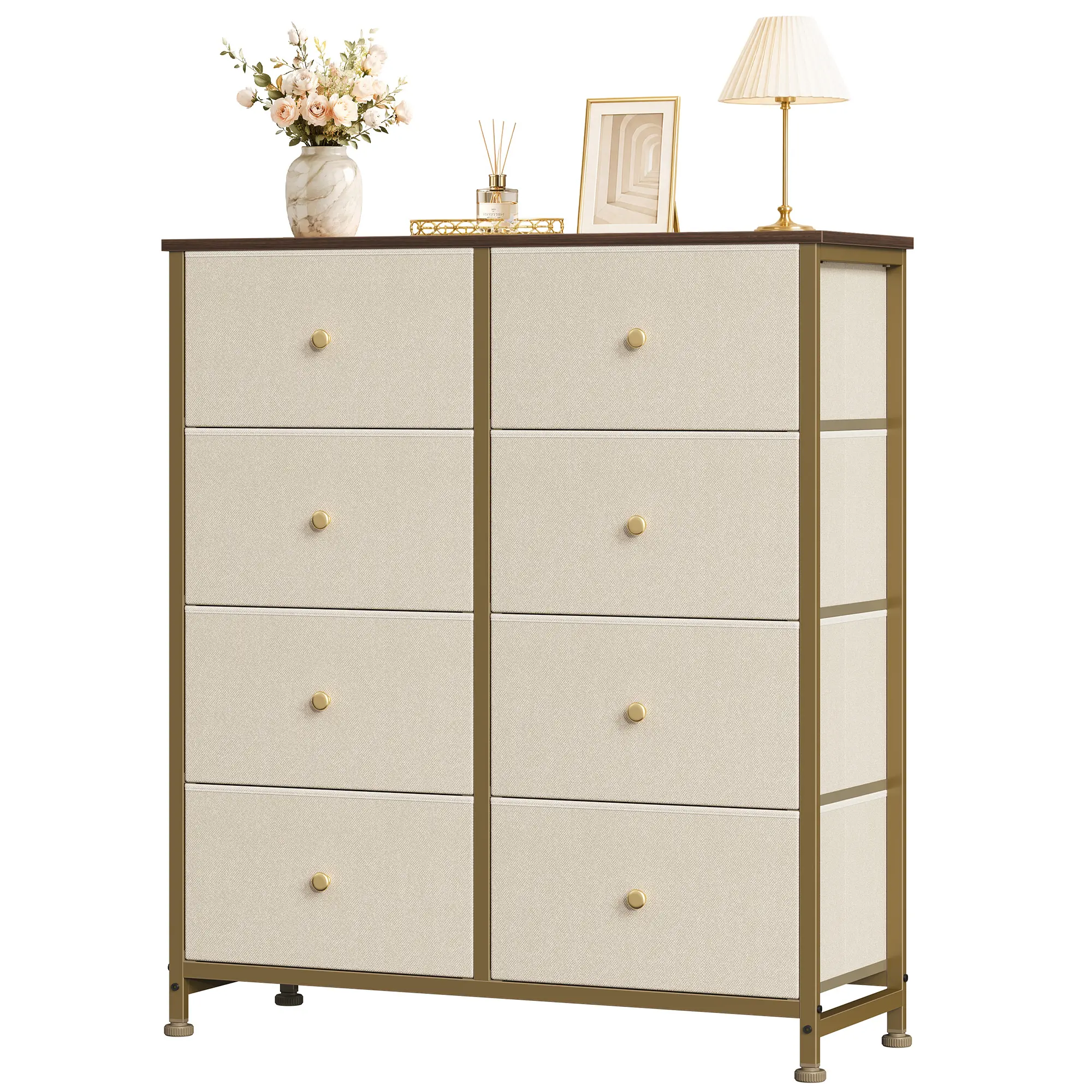 Dresser for Bedroom Drawer Dresser Organizer Storage Drawers Fabric Storage Tower, Chest of Drawers with 8 Fabric Bins, Steel Frame, Wooden Top