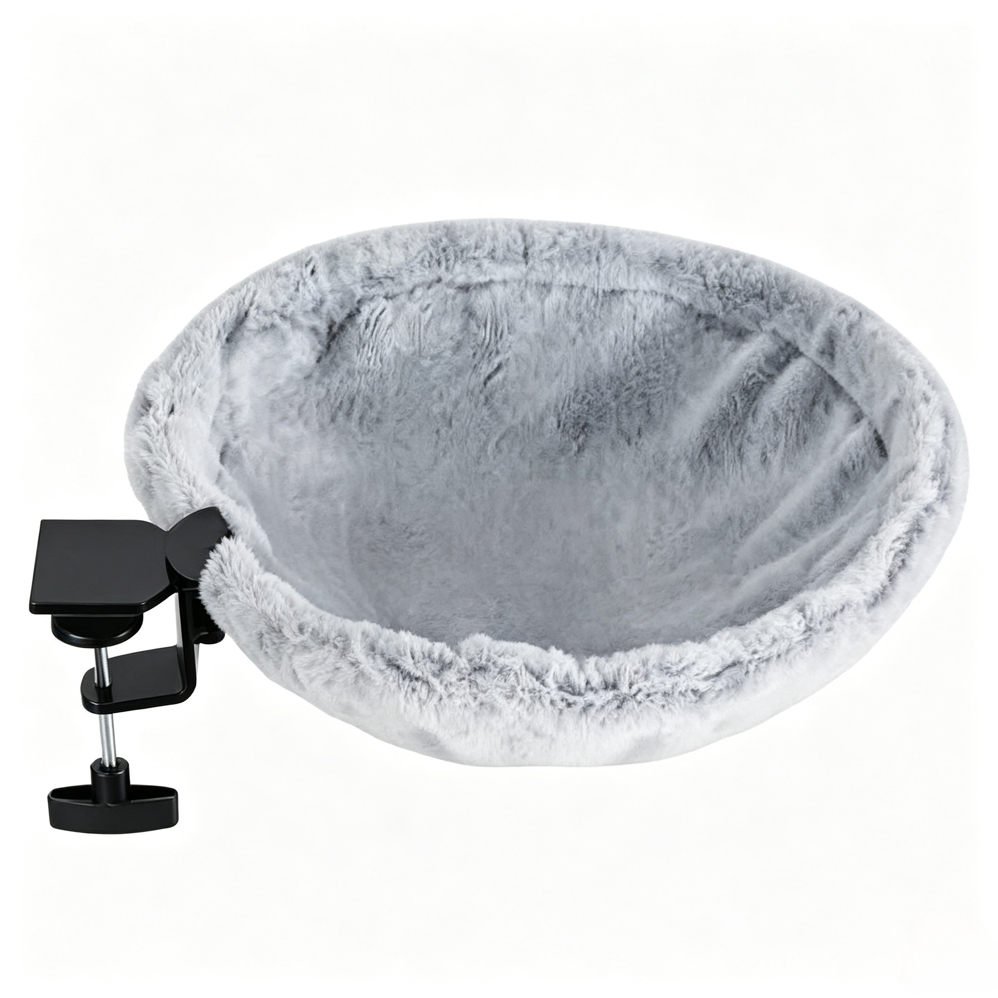 180° Rotating Cat Desk Bed, Faux Rabbit Fur Soft Indoor Cat Nest for Office & Gaming Table, Supports up to 50 lbs, Light Grey