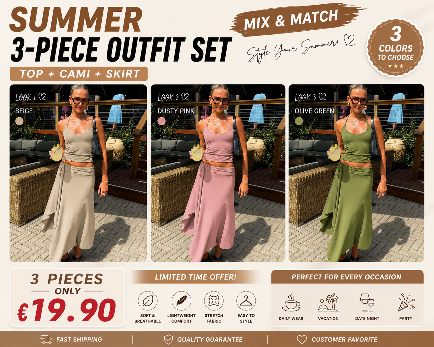 Women's Summer Outfit, Solid Sleeveless Tie-neck Cami Top & Bodycon Side Split Irregular Hem Long Skirt Two-piece Set