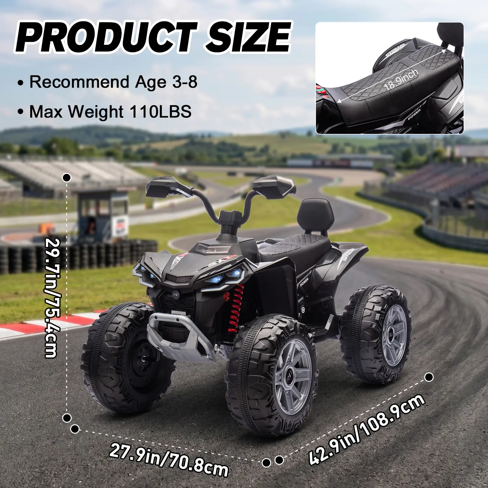 2026 Upgraded 24V Kids ATV 4-Wheeler Ride-On Car, Dual Drive, LED Lights, Bluetooth, USB, Spring Suspension, High/Low Speed, for Boys & Girls (Ages 3–8) Ride On Tractor