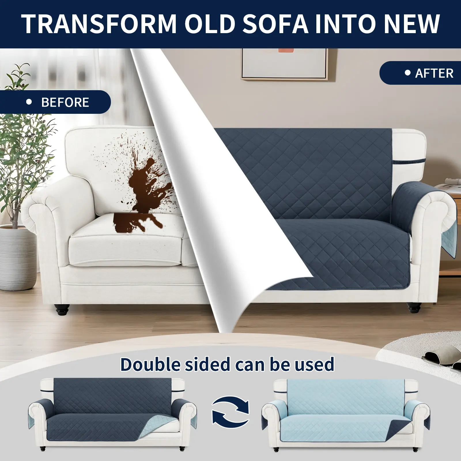  Reversible Couch Cover for sofa,Water Resistant Sofa Protector Slipcover for1/2/3/4 Seater with Foam Sticks Elastic Strapsfor Pet, Sofa Blanket, Livingroom,back toschool,dorm essentials,home decor,homeessentials