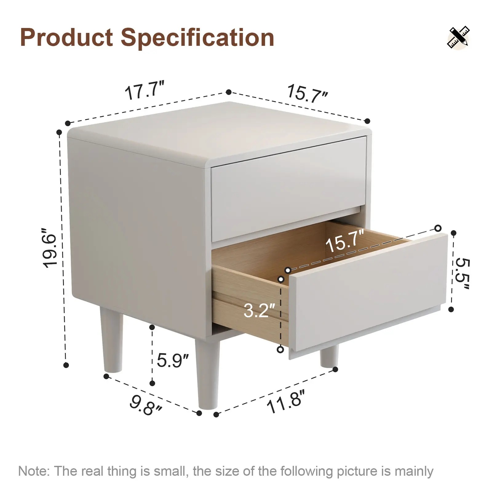 Solid Wood Nightstand with Drawers | Mid-Century Modern Bedside Table, Hand-Polished Edges for Bedroom Storage