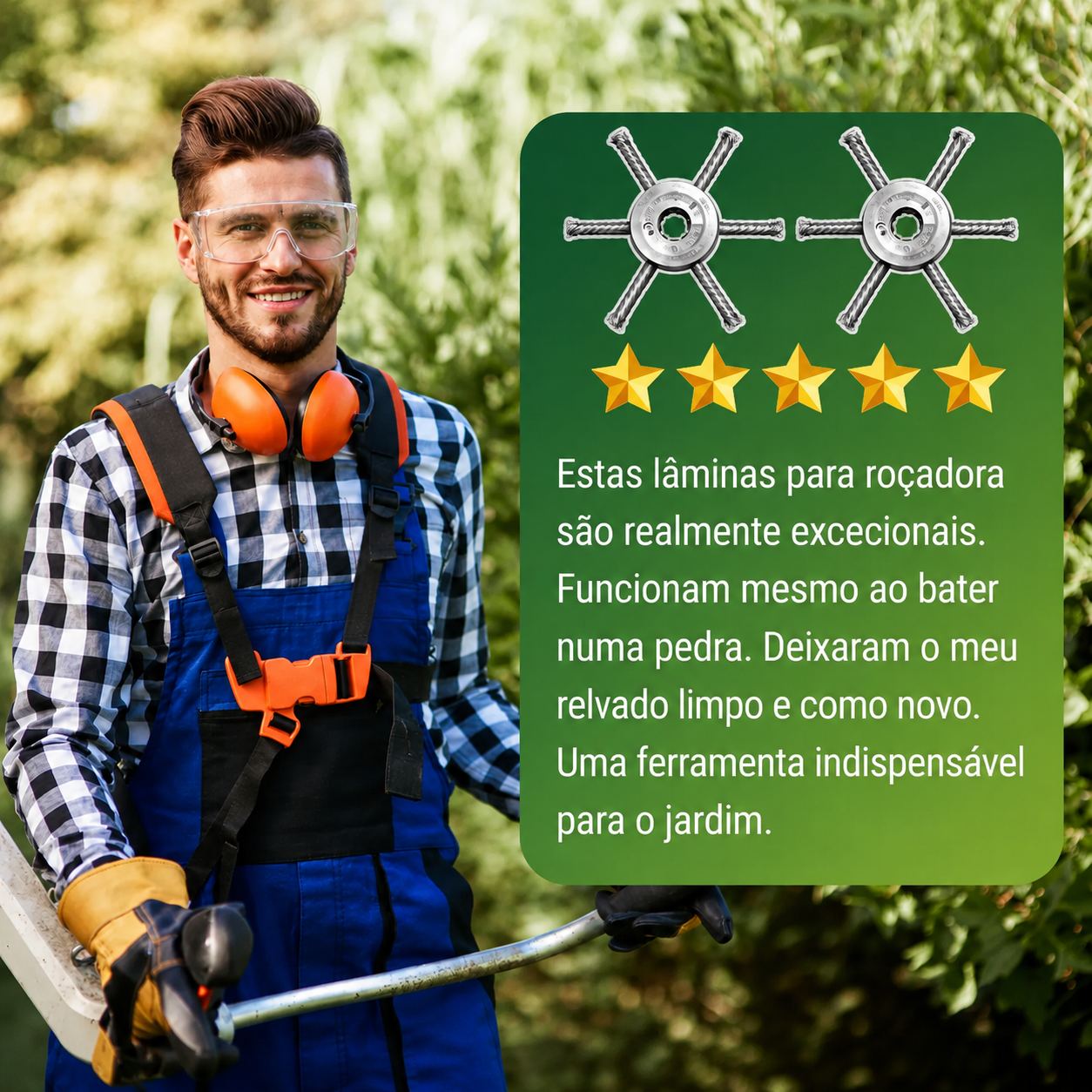 ⚡ A cabeça do cortador de relva possui 6 lâminas em aço inoxidável