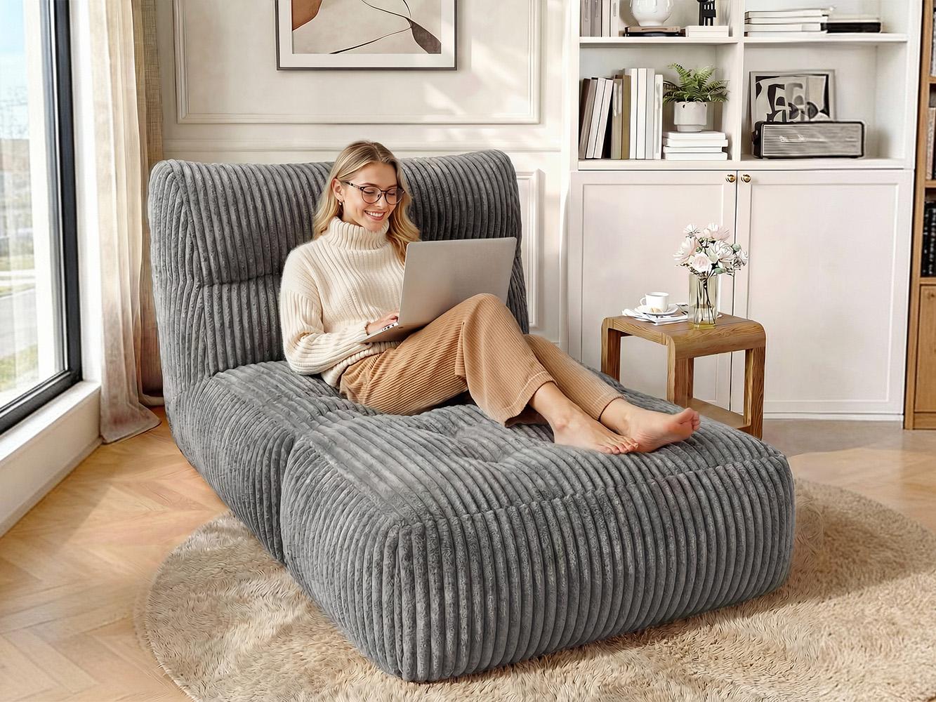 【SummerVibes】 Raybee Bean Bag Sofa,Giant Bean Bag Chairs for Adults 31.49" H with Foldable Ottoman,Big Lounge Chair with Memory Foam Filled for Living Room, Bedroom or Balcony,Lazy Floor Sofa